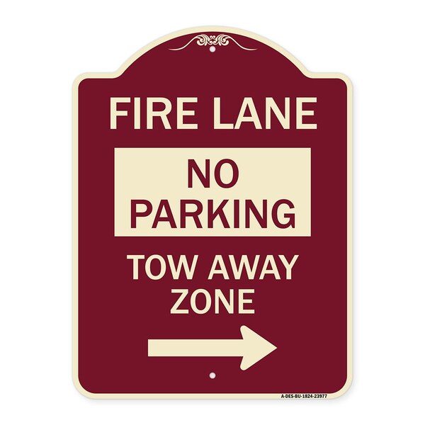 Fire Lane Tow-Away Zone W/ Right Arrow Heavy-Gauge Aluminum Sign, 24" x 18", BU-1824-23977